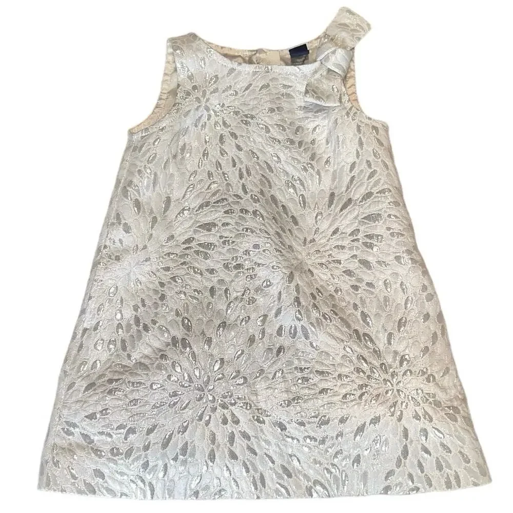 Baby Gap  12-18 Months WHITE & SILVER SLEEVELESS Floral Shimmer Dress | EUC